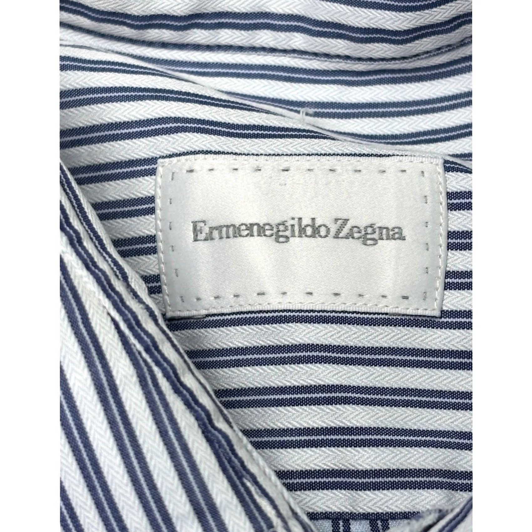 Ermenegildo Zegna Ermenegildo Zegna Dress Shirt Blue White Striped Herringbone 16 41 16 in Regular Mens Shirt Size 42R - 4 Thumbnail