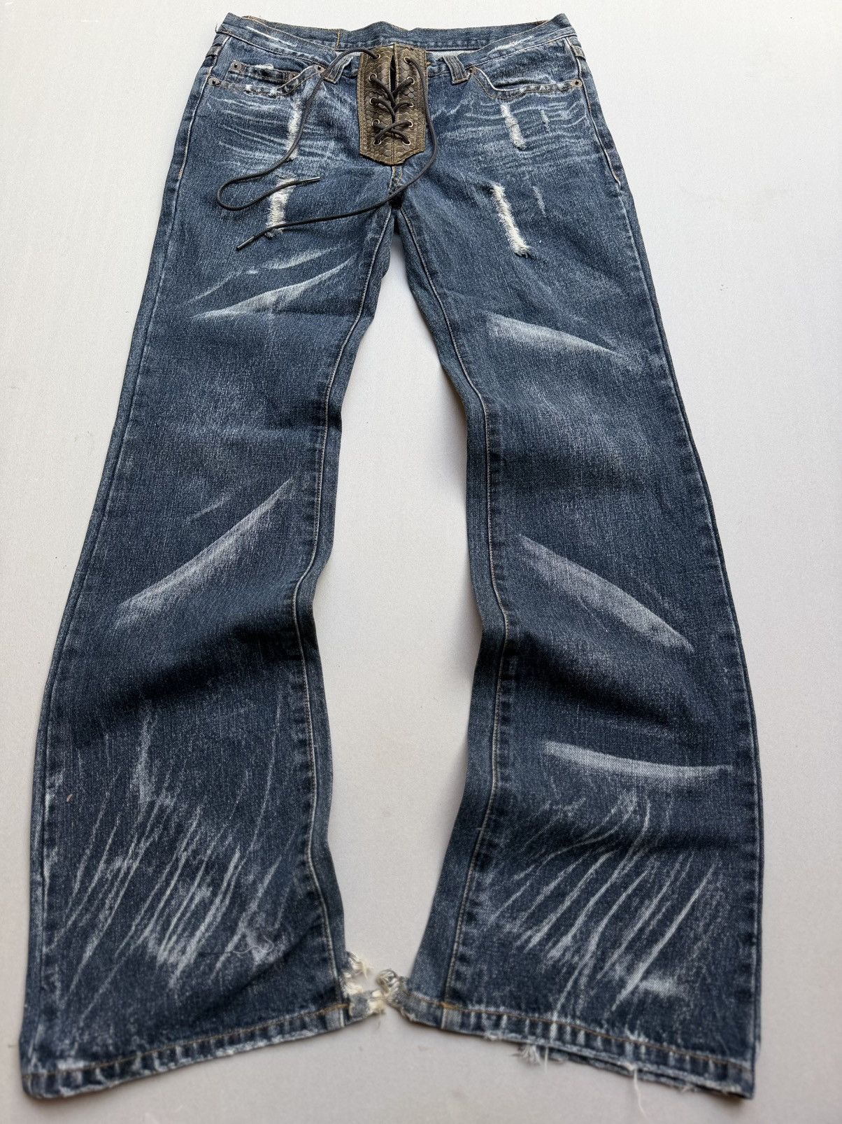 Japanese Brand Zerosail Lace up flare jeans Size US 29 - 1 Thumbnail