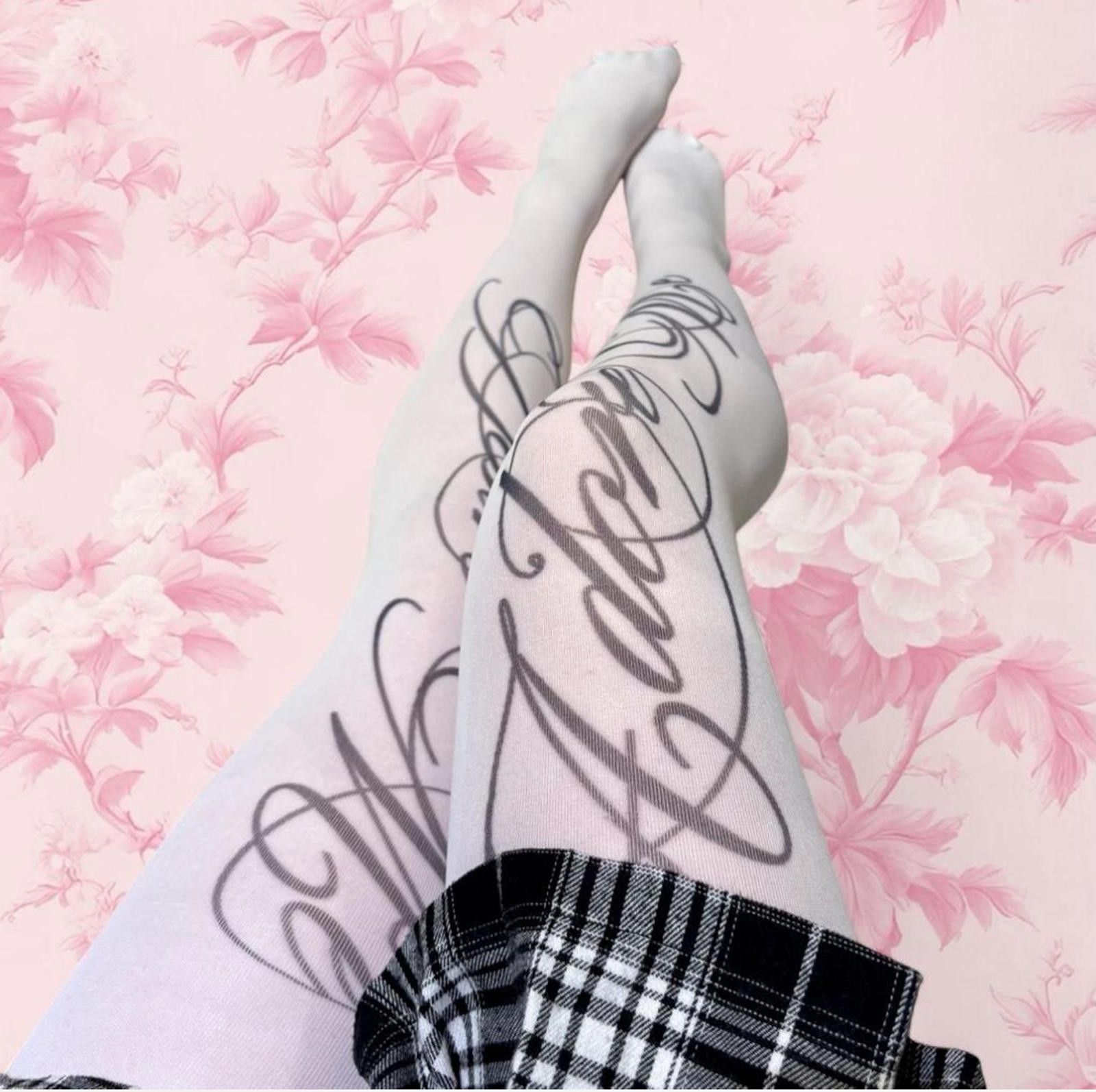 Other white lace thigh high stockings script accent Y2K gothic Size ONE SIZE - 2 Thumbnail