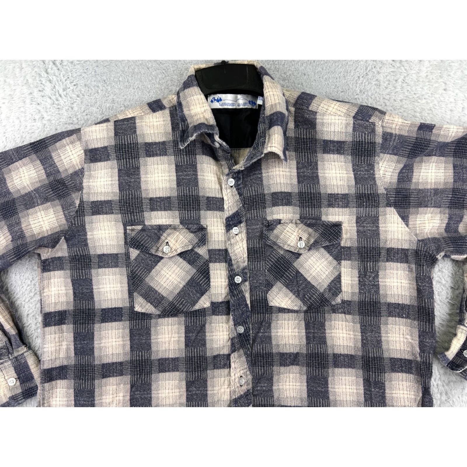 Lumberjack Lumber Jack Shirt Mens 2XL Gray Plaid Flannel 100% Cotton Pockets Button-Up Casual Western Size US XXL / EU 58 / 5 - 6 Thumbnail