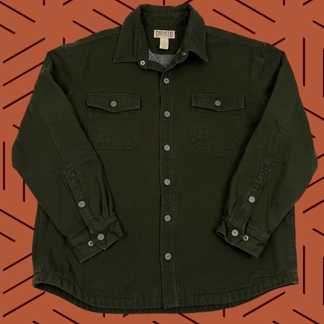 Vintage Duluth Jacket Mens XL Green Canvas Fleece Lined Heavyweight Shacket Size US XL / EU 56 / 4 - 1 Thumbnail