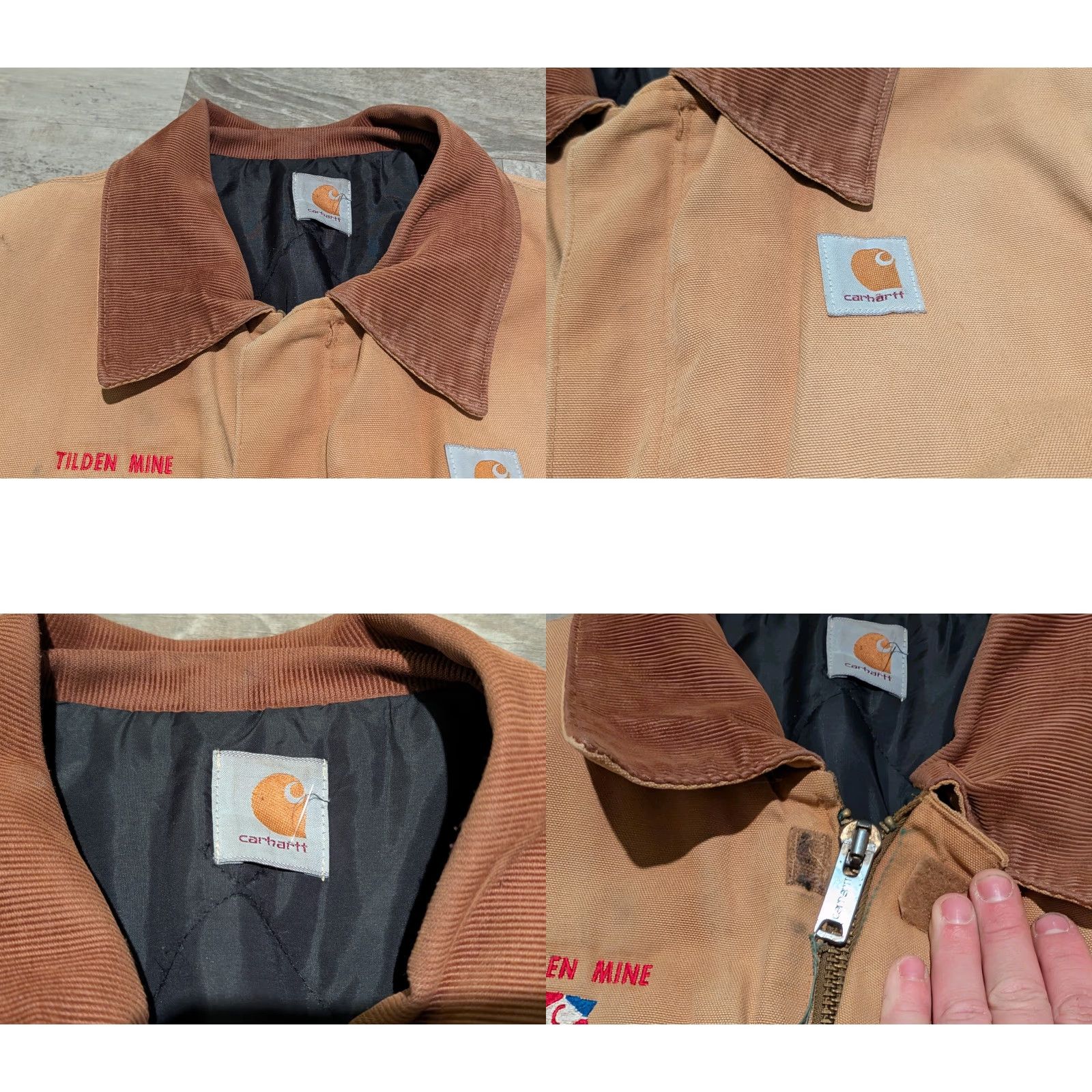 Carhartt VINTAGE Carhartt J02 Detroit Canvas Workwear Jacket XL/2XL Brown 90s USA Embroidered Logo Full Zip Pockets Corduroy Collar Quilt Lined Mid-Length Men Size US XL / EU 56 / 4 - 8 Thumbnail
