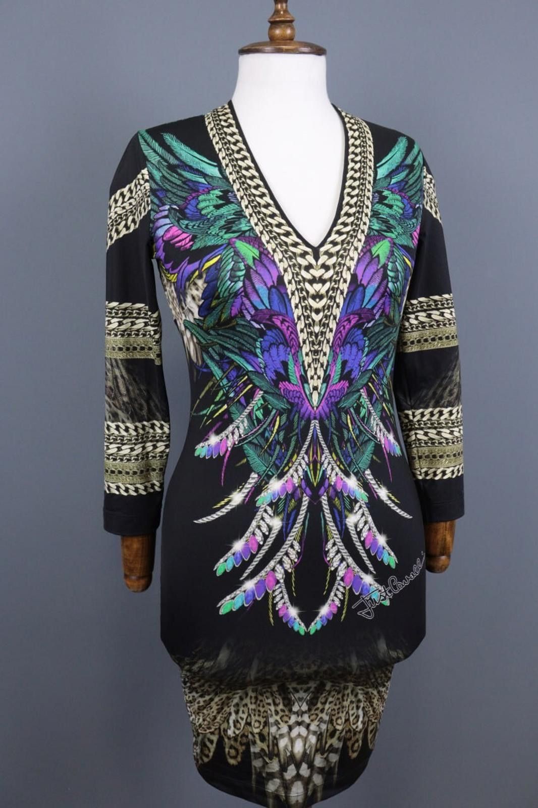 Just Cavalli Just Cavalli Black V-Neck Art Animals Knee Dress Size 40 Size M / US 6-8 / IT 42-44 - 4 Thumbnail