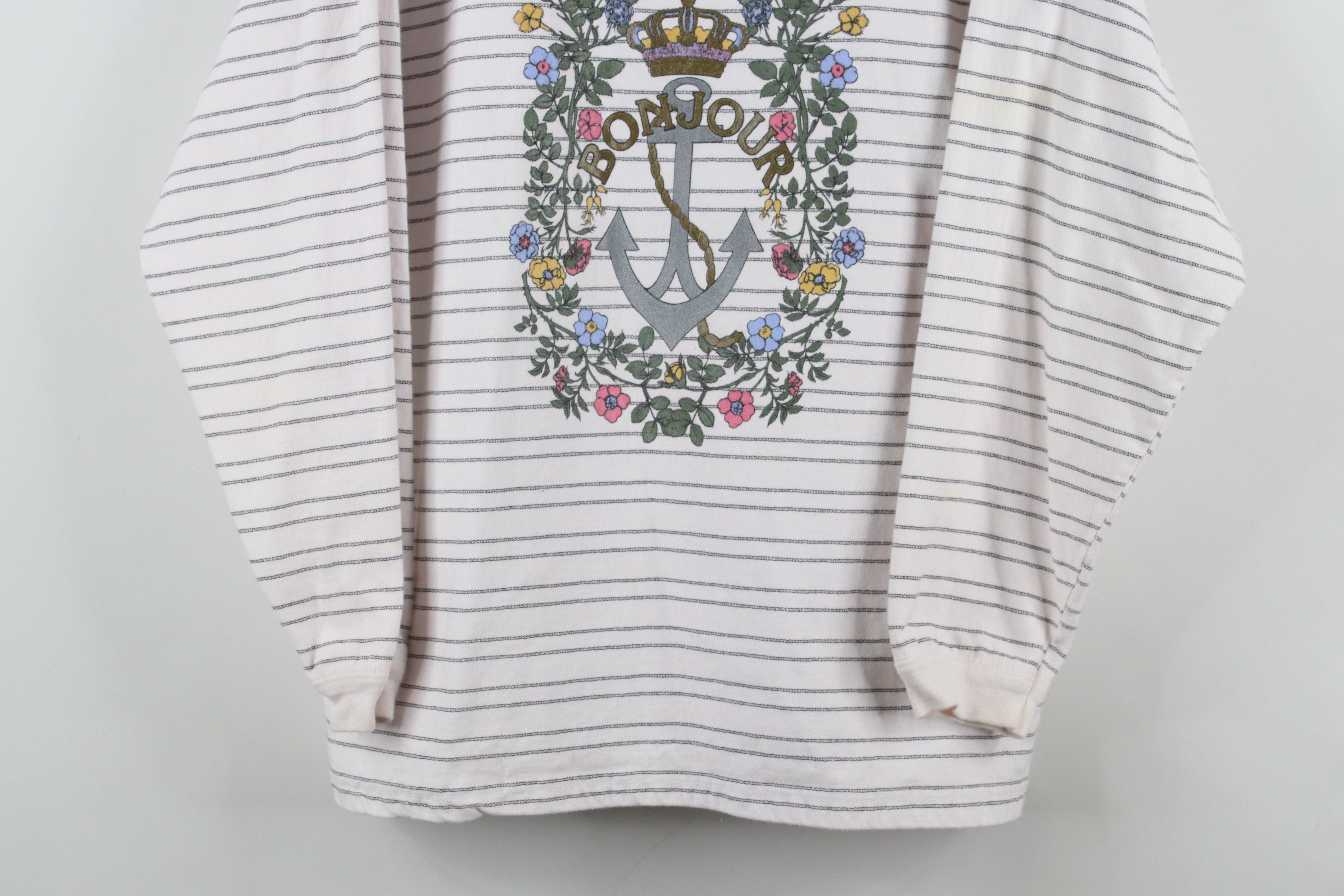 Vintage Vintage 90s Streetwear Flower Bonjour Anchor Sweatshirt Size XL / US 12-14 / IT 48-50 - 3 Thumbnail