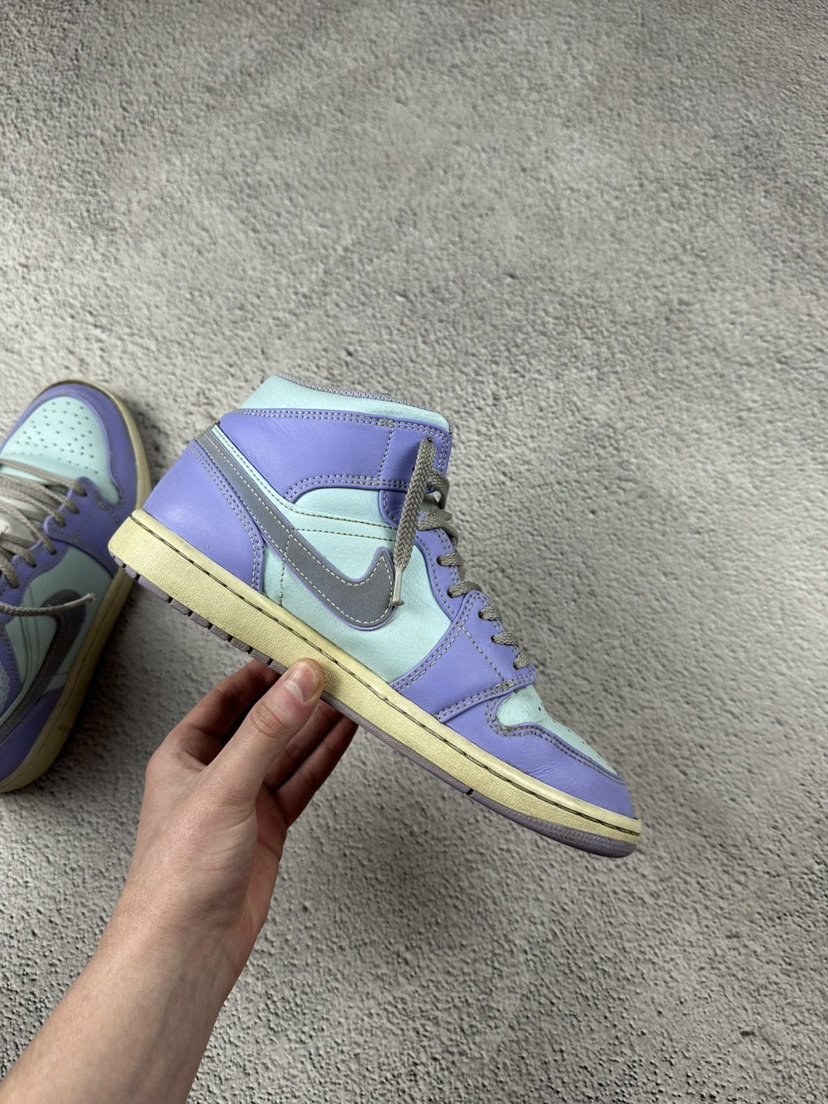 Nike Nike Jordan 1 Mid Purple Aqua Leather Sneakers Y2K Disressed Size US 8.5 / EU 41-42 - 10 Thumbnail
