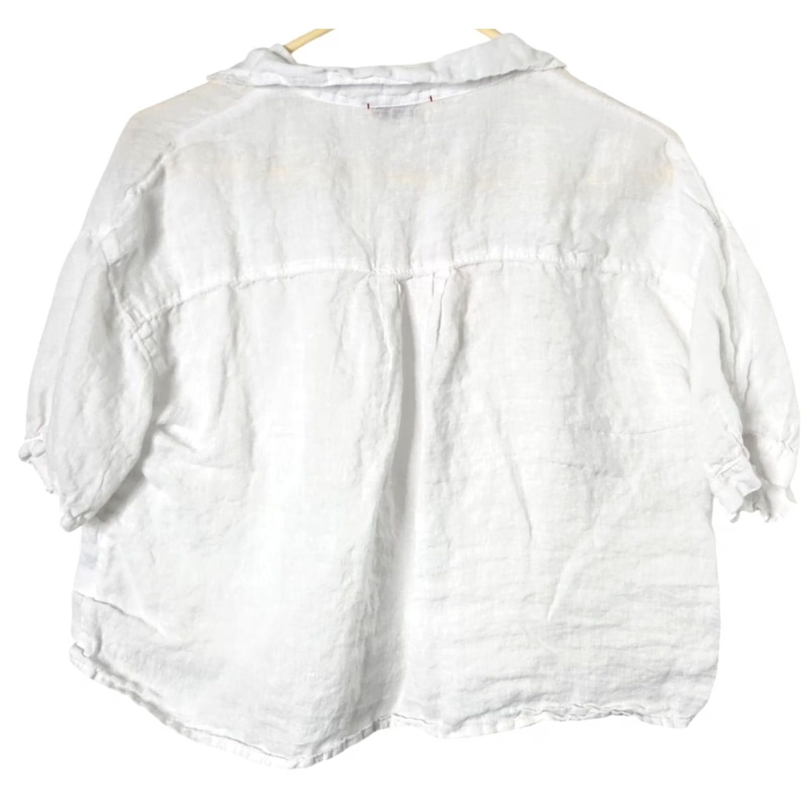 Vintage Stark Womens M Linen Top Short Sleeve Shirt Button Up White Pockets Blouse Size M / US 6-8 / IT 42-44 - 2 Thumbnail