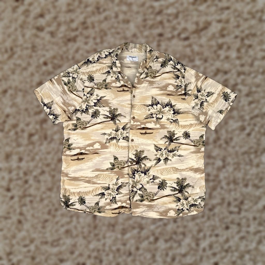 Old Navy VINTAGE Old Navy Shirt Men Extra Large Beige Floral Palm Button Up 100% Rayon Hawaiian Size US XL / EU 56 / 4 - 1 Thumbnail