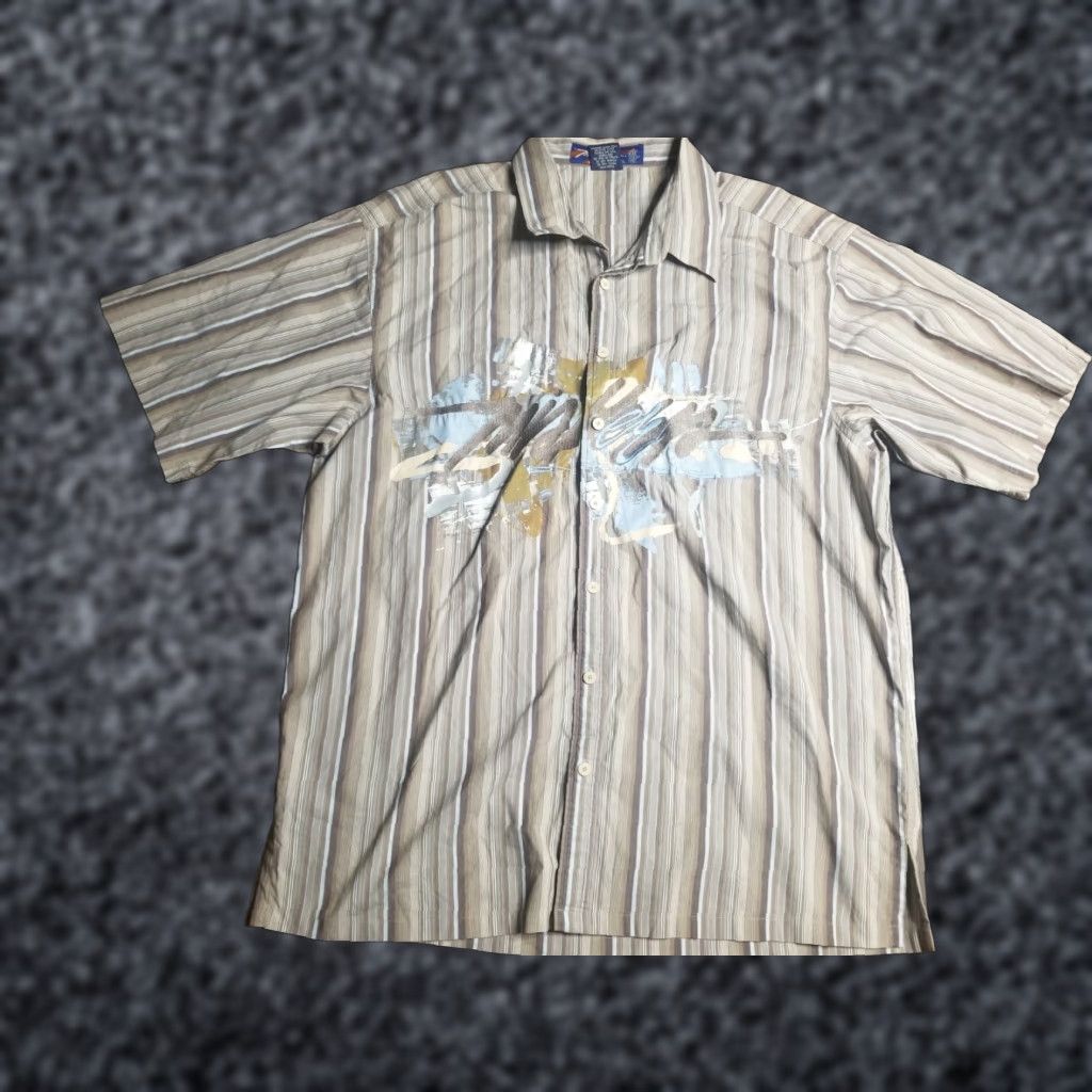 Vintage Miskeen Originals Mens 3XL Button-Down Short Sleeve Shirt Embroidered Plaids & Checks Blue Cotton-Blend Regular Fit Shirt | Button-Up Size US XXL / EU 58 / 5 - 1 Thumbnail