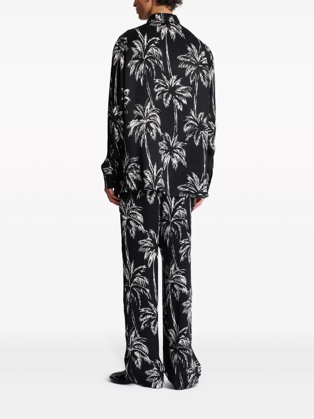 Balmain o1s1wg110925 Plam Tree Print Satin Shirt in Black/White Size US L / EU 52-54 / 3 - 2 Thumbnail