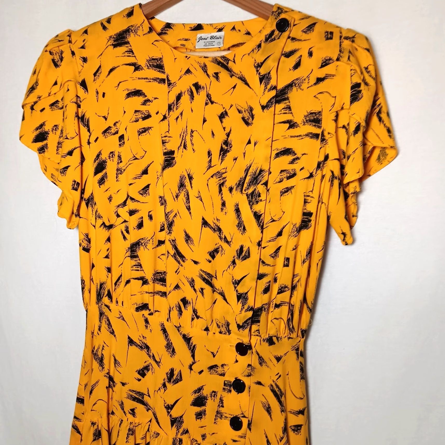 Blair VINTAGE 1980s Dress Joni Blair Women Size 7 Midi Drop Waist Abstract Gold Black Artsy Retro Size M / US 6-8 / IT 42-44 - 6 Thumbnail