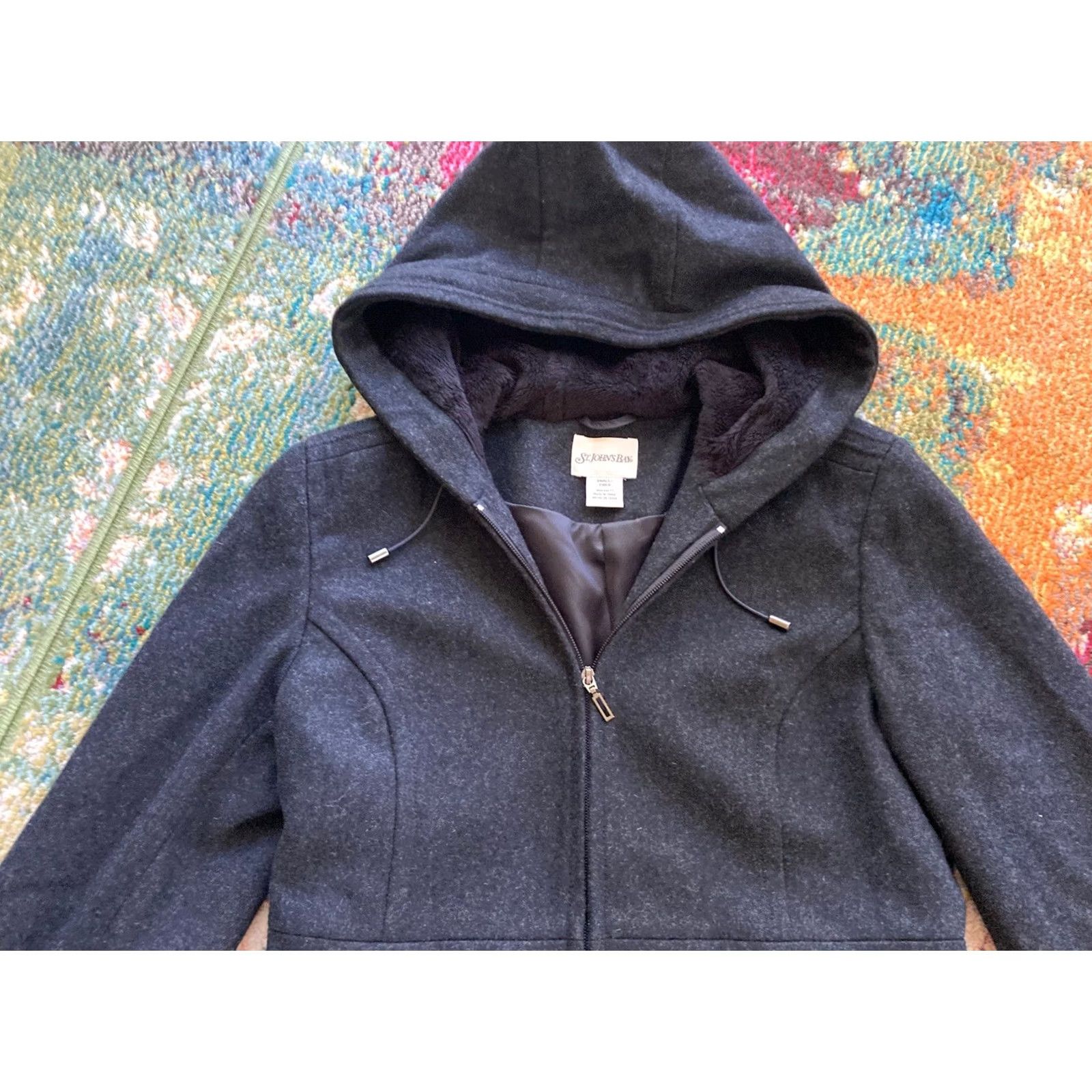 Vintage VINTAGE St. John's Bay Coat Womens Small Wool Hooded Jacket Black Size S / US 4 / IT 40 - 4 Thumbnail
