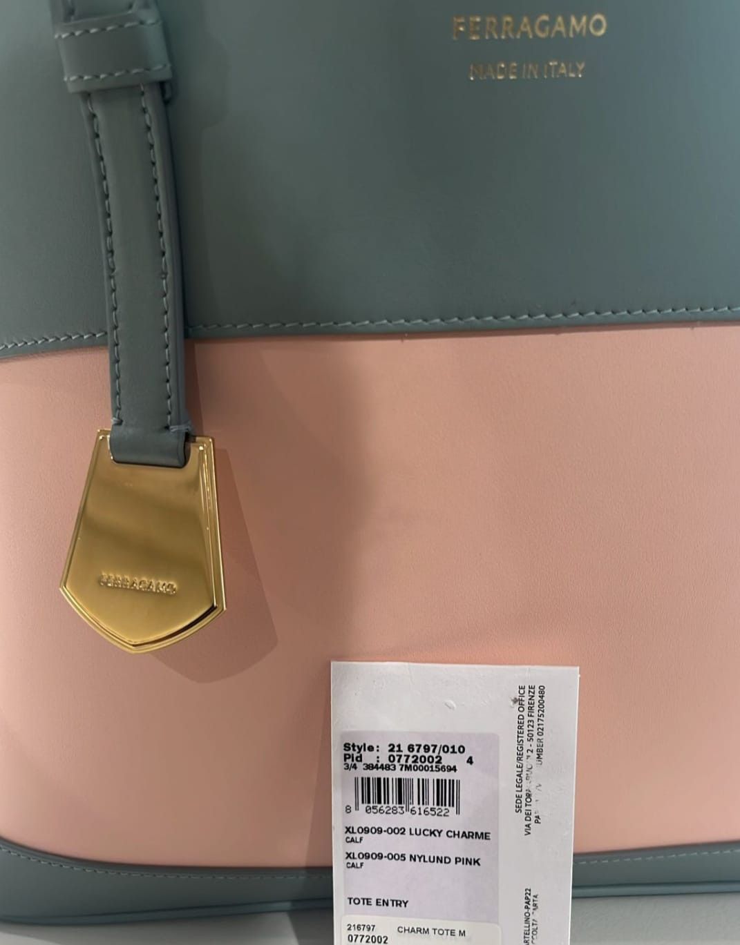 Salvatore Ferragamo o1s1rm0824 Size: OS / Charming Tote Bag in Sea Green/Pink Size ONE SIZE - 8 Thumbnail