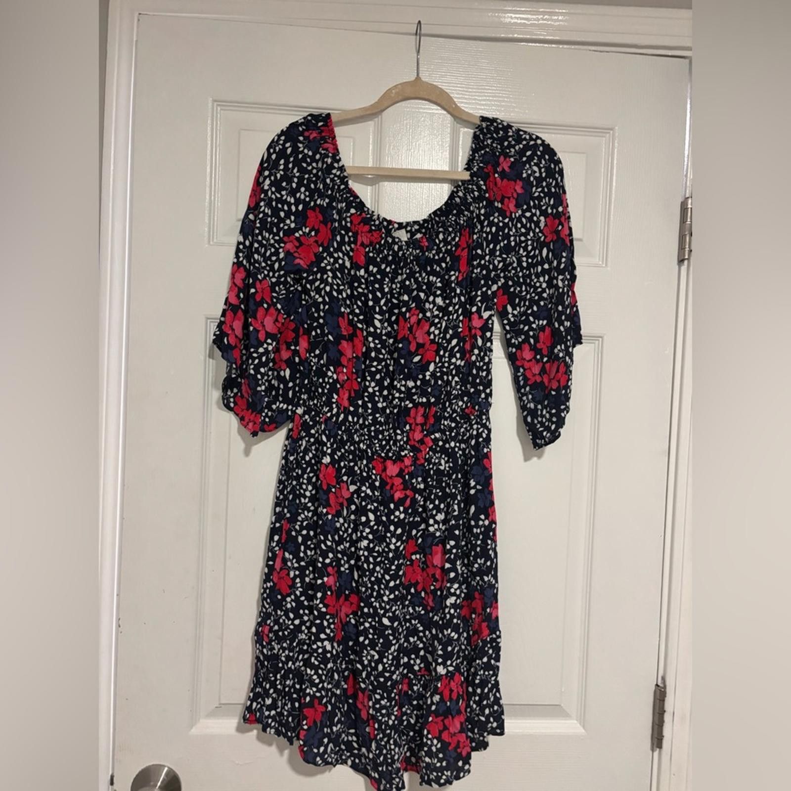 Gap GAP Navy and Red Floral Midi Dress Size M / US 6-8 / IT 42-44 - 1 Thumbnail