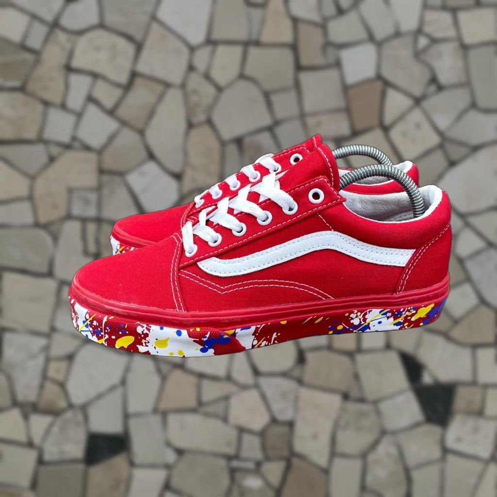 Vans Vans Old Skool Paint Splatter Racing Skate Sneaker Junior 4.5 Red ...