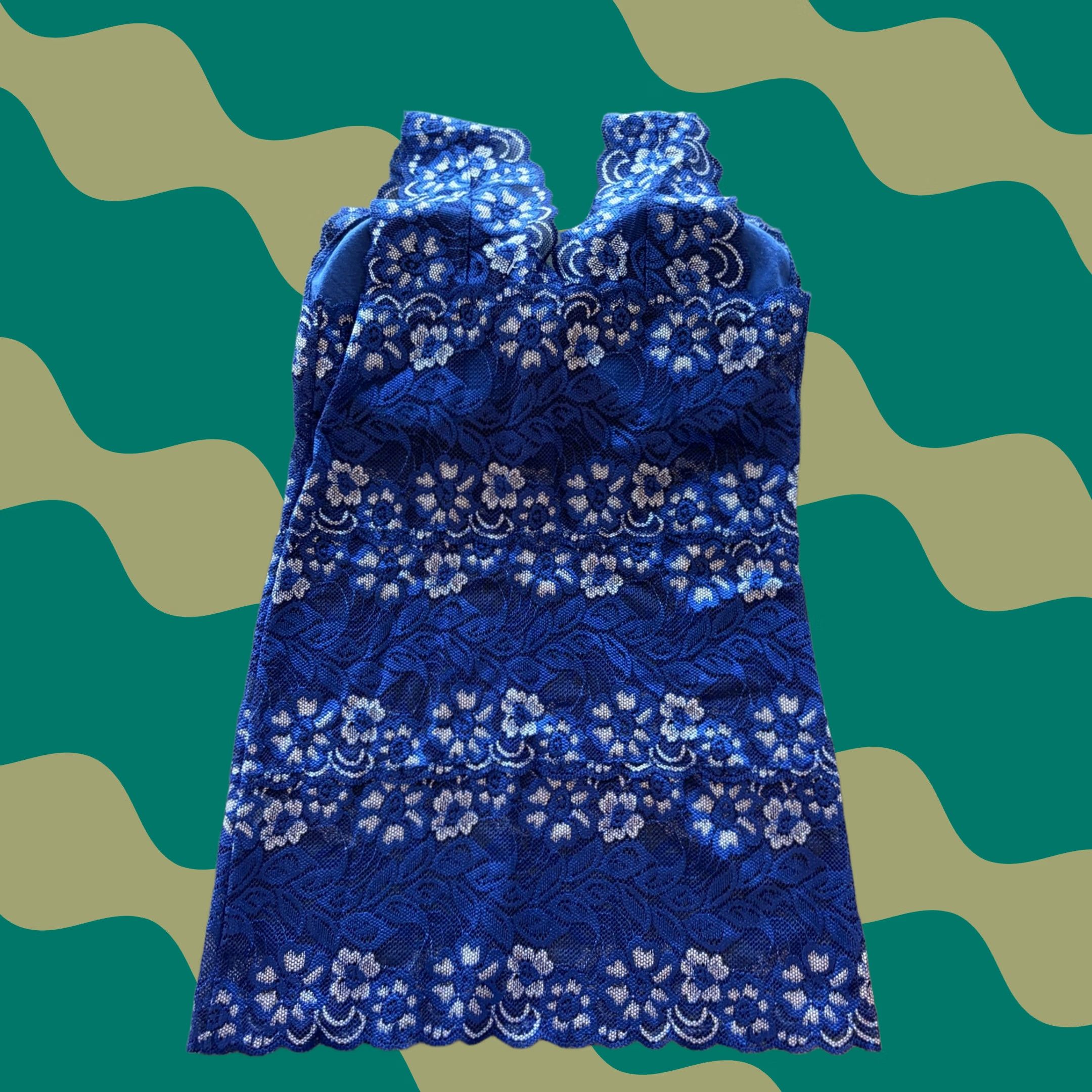 Vintage VINTAGE Blue Full Lace Tank Top Mini Lingerie Slip Dress Women’s Small Camisole Shirt Size S / US 4 / IT 40 - 1 Thumbnail