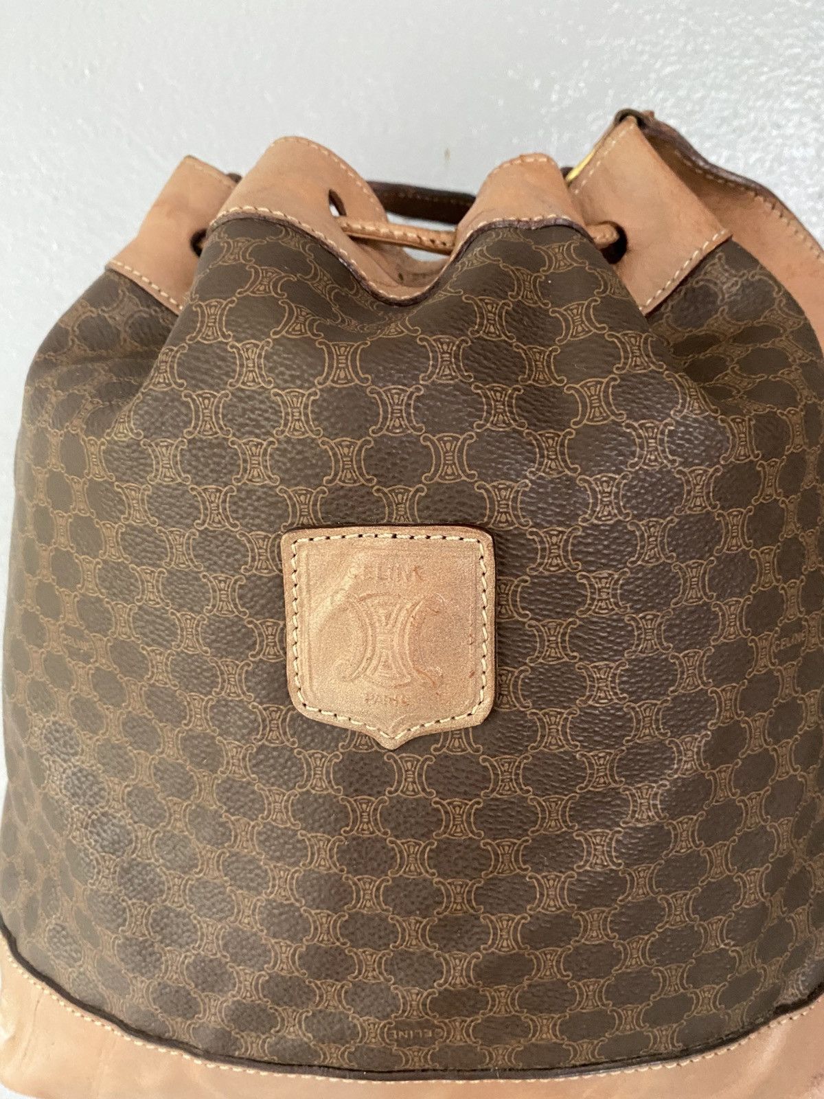 Celine × Vintage CELINE Macadam Blason Drawstring Bucket Shoulder bag brown. Size ONE SIZE - 4 Thumbnail