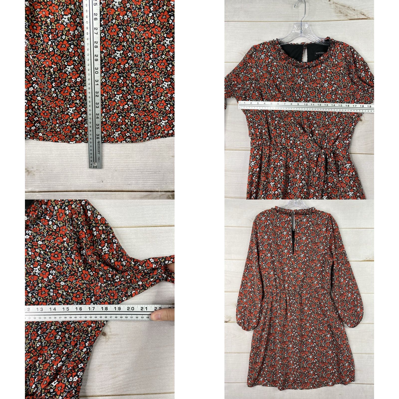 Banana Republic VINTAGE Banana Republic Dress Sz 8 Black Red Floral Print Shift Tie Front Elastic Waist Size M / US 6-8 / IT 42-44 - 8 Thumbnail