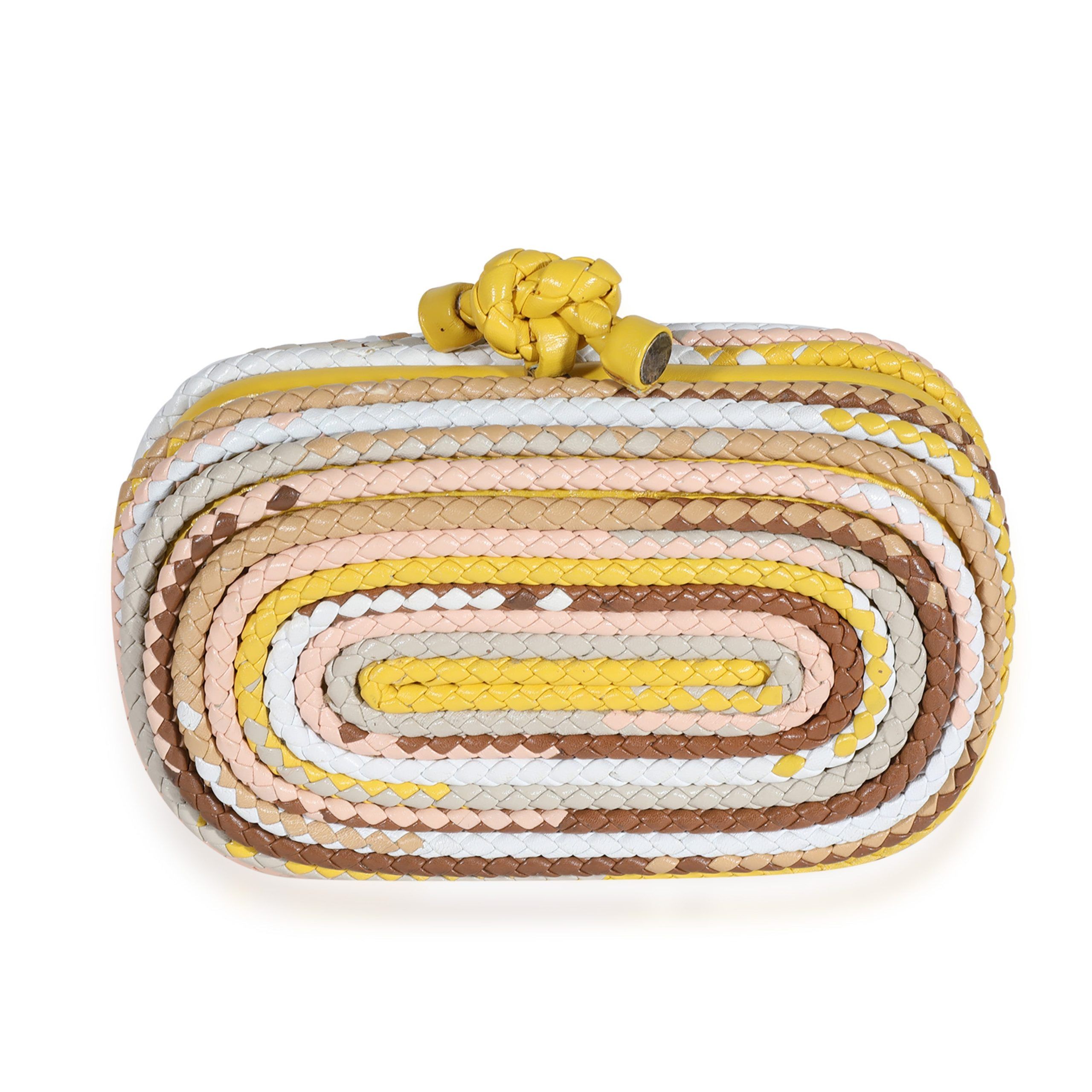 image of Bottega Veneta Multicolor Braided Intrecciato Knot Clutch in Yellow, Women's