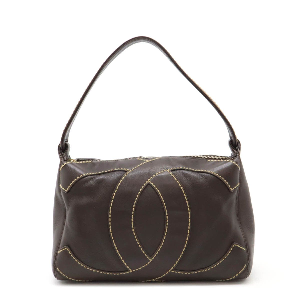 Chanel Chanel Calfskin Coco Mark Shoulder Bag Dark Brown Gold Hardware Leather Shoulder Bag, Women's