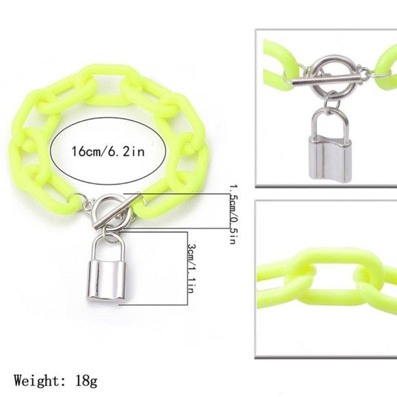 Other Women Yellow Acrylic Chain Lock Pendant Bracelet Size ONE SIZE - 4 Thumbnail