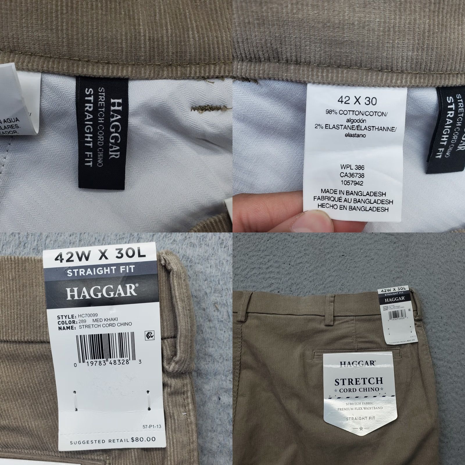 Haggar Haggar Pants Mens 42 Brown Corduroy Chino 42x30 Stretch Flex Waistband Straight Fit Size US 42 / EU 58 - 8 Thumbnail