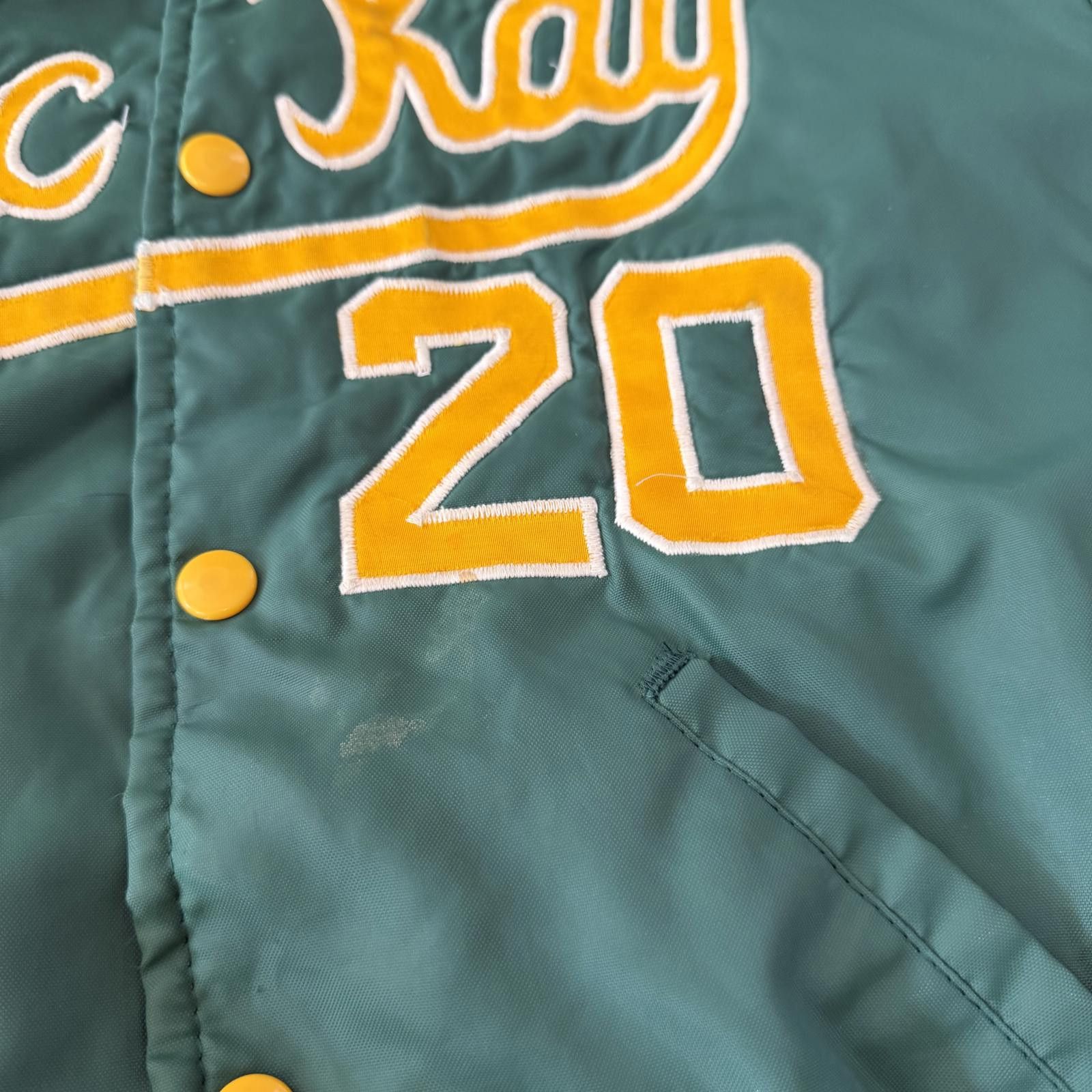 Other Vintage 70s 80s Sports Bomber Jacket Green Yellow Distressed Size US L / EU 52-54 / 3 - 4 Thumbnail