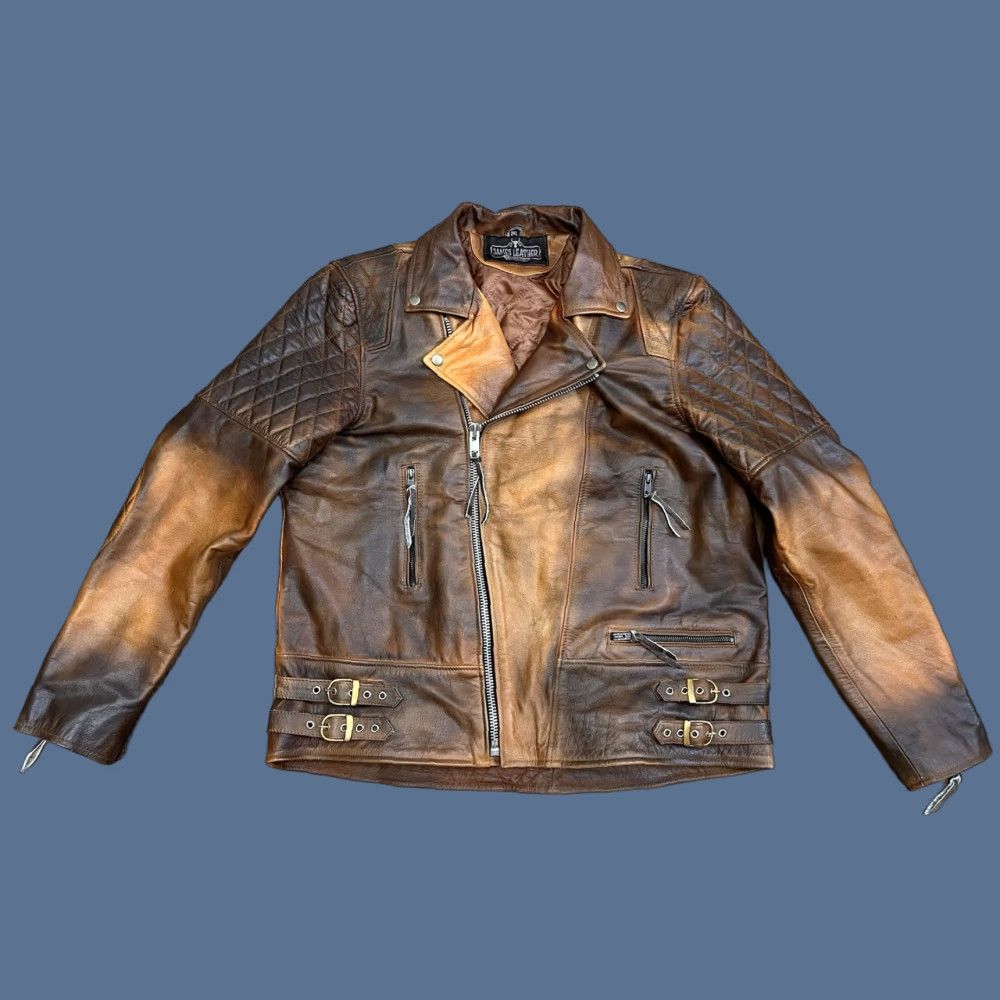 Vintage VINTAGE Patrick James James Leather Moto Jacket Brown Two-Tone 2XL EUC Jacket Mens Bomber Leather Zipper 2XL Brown Vintage Size US XXL / EU 58 / 5 - 1 Thumbnail