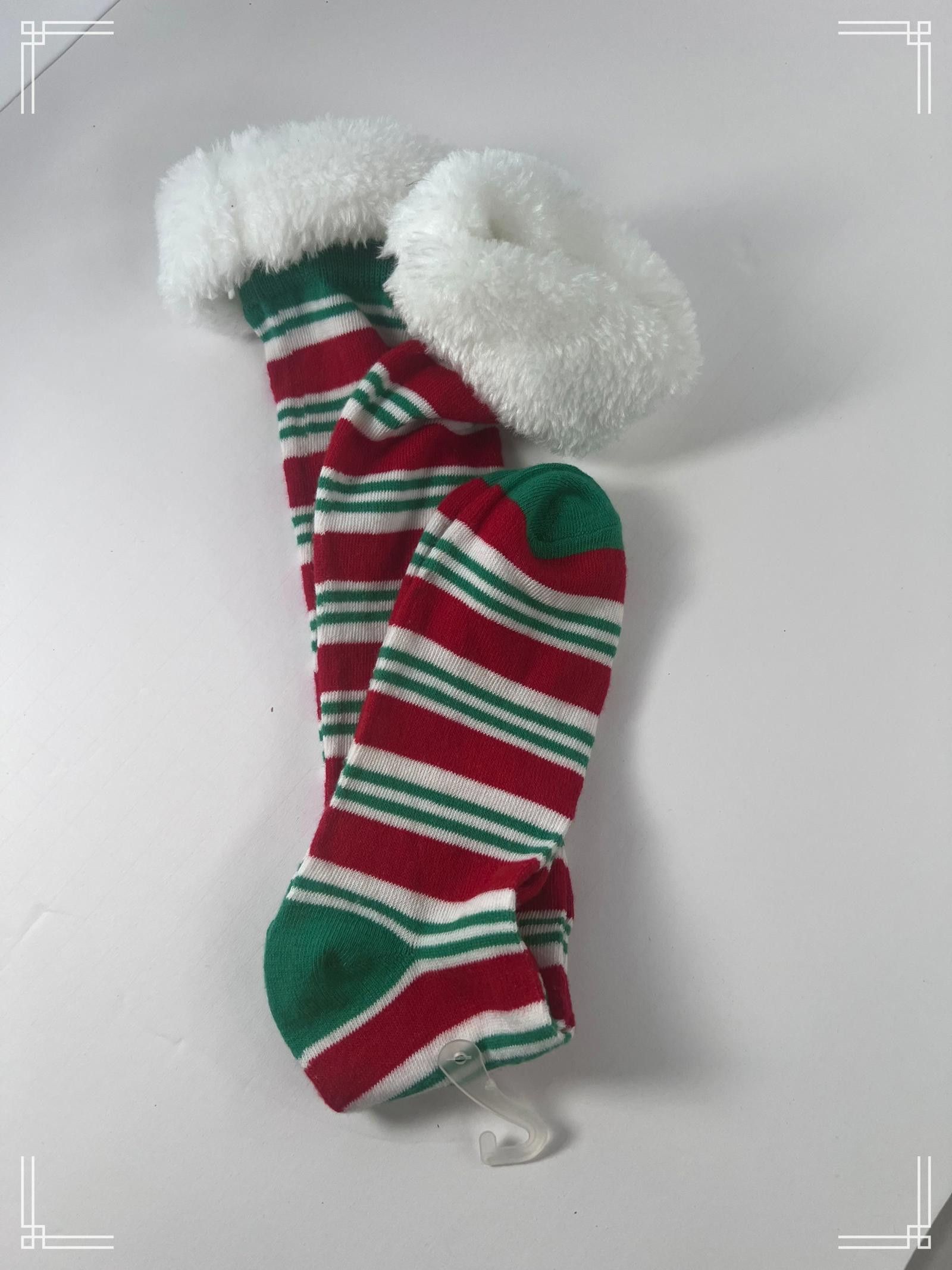 Designer Christmas Striped Fuzzy Socks with Red, Green, and White Size ONE SIZE - 5 Thumbnail