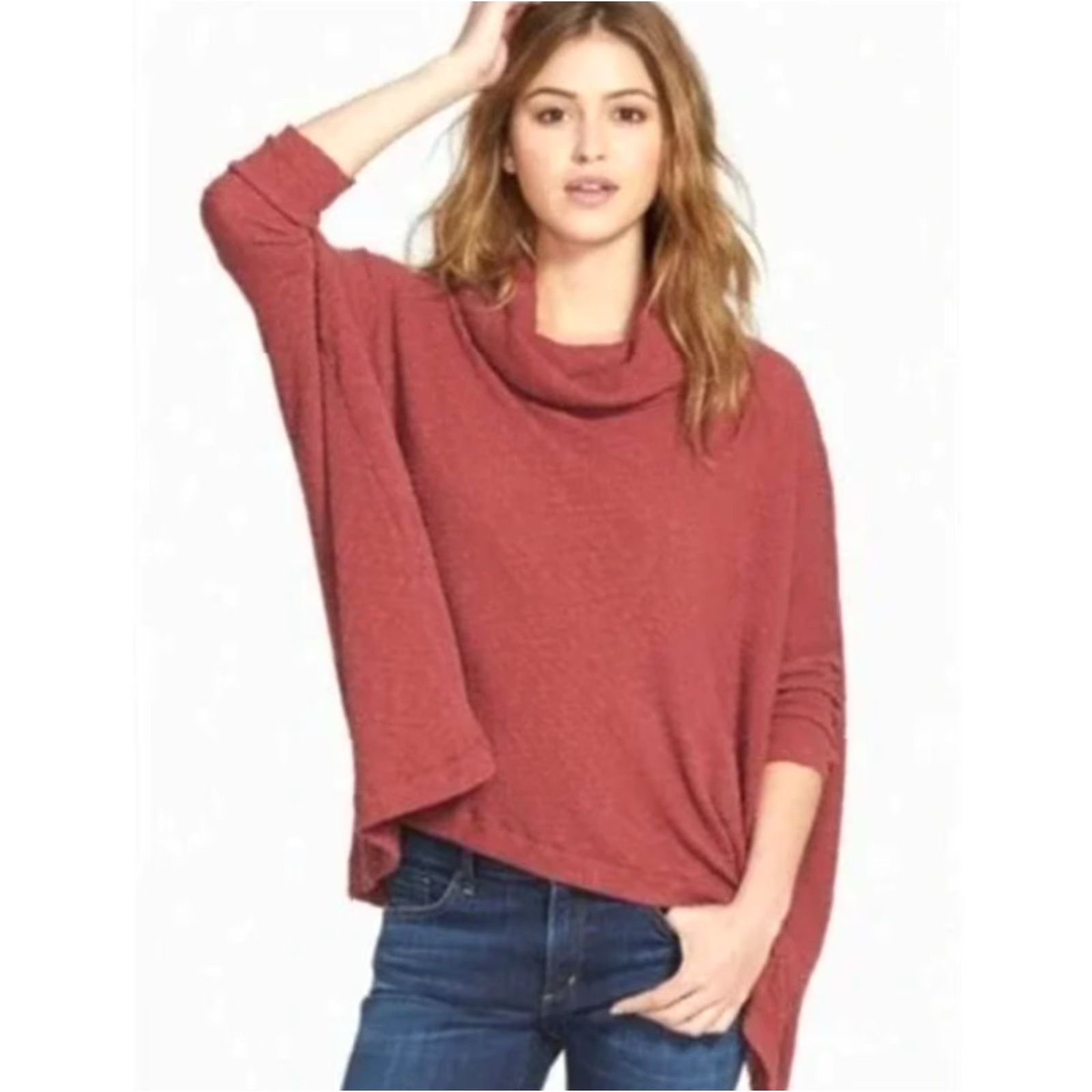 Free People VINTAGE Free People FP Beach World Traveler Dolman Sleeve Cowl Neck Split Back-Size S Shirt Womens Pullover Red Ribbed Knit Oversized Sweater Size S / US 4 / IT 40 - 2 Thumbnail