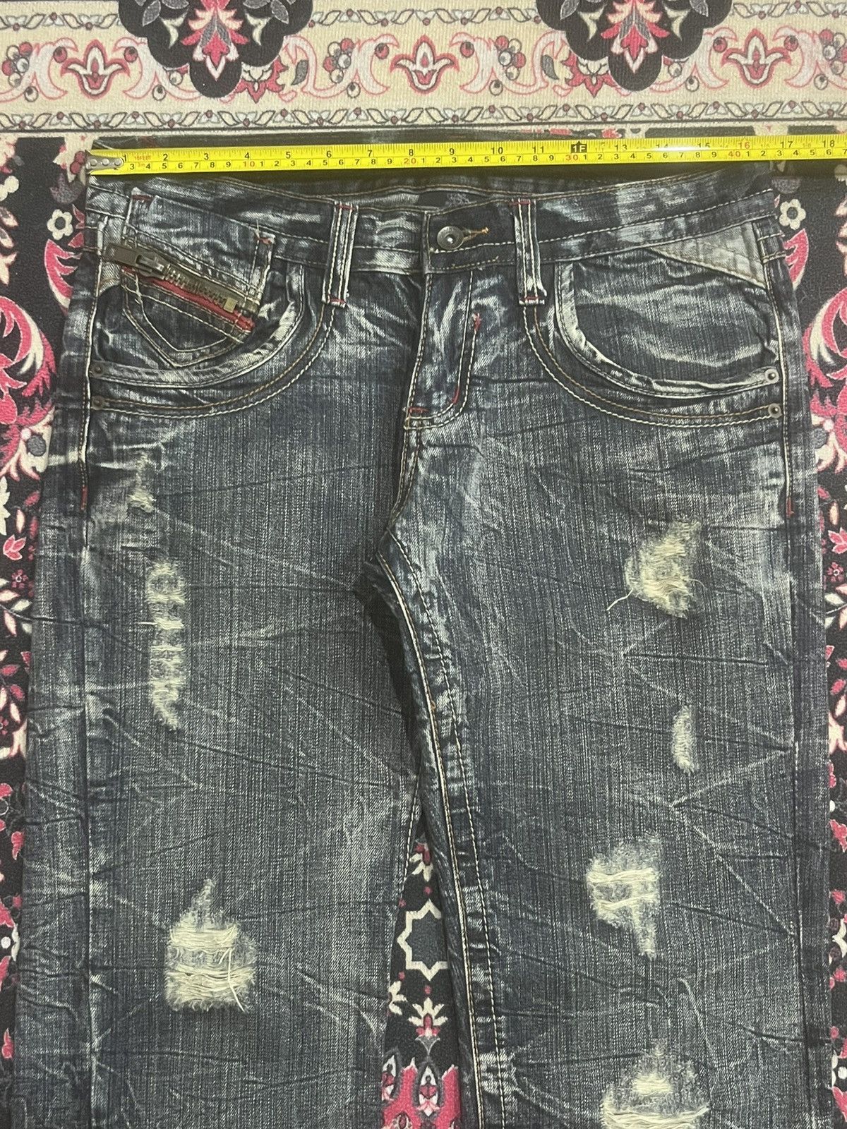 semanticdesign Japan Semantic Design Dark Washed Cracked Fringe Flare Jeans Size US 32 / EU 48 - 11 Thumbnail