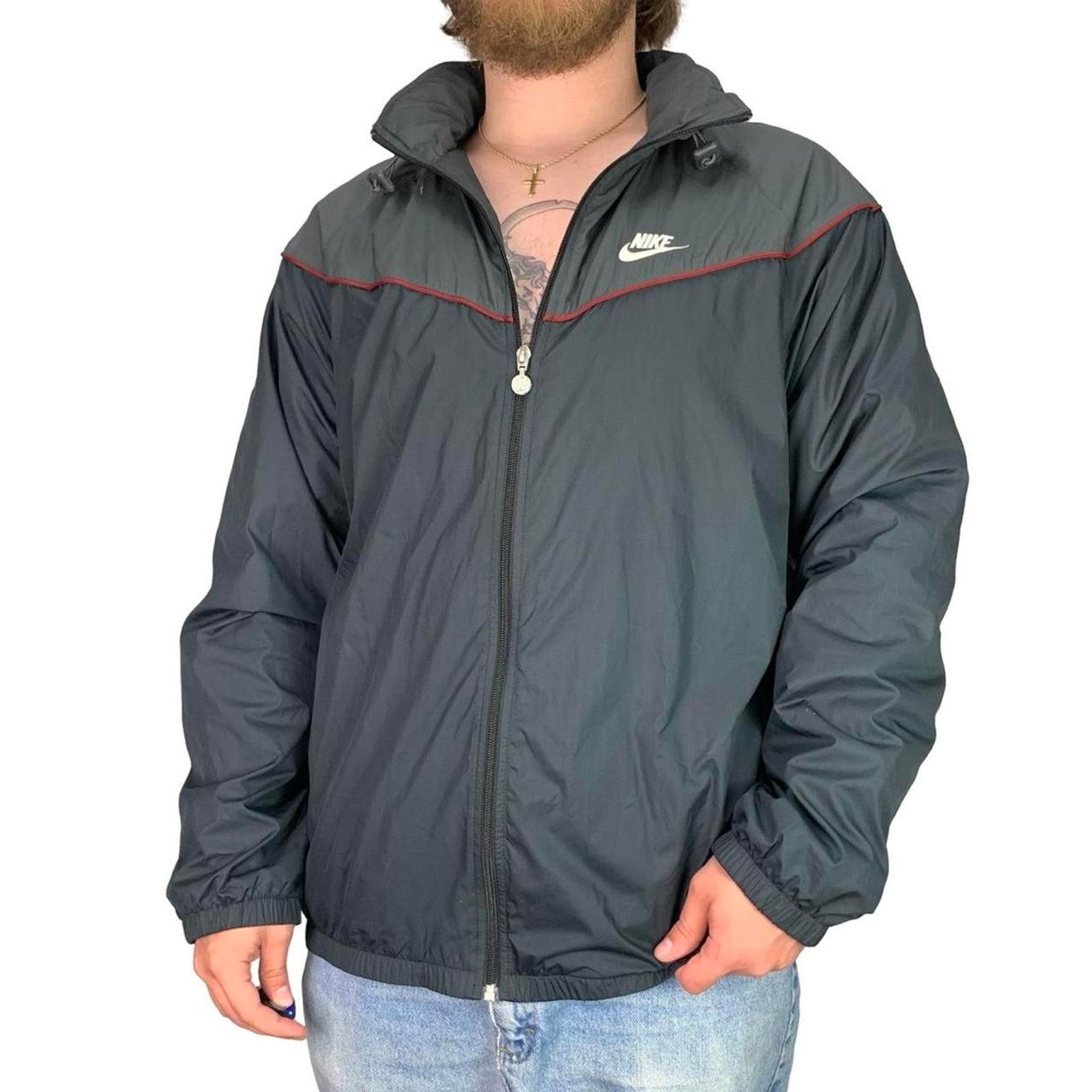 Nike × Vintage Vintage Nike Silver Tag Grey Windbreaker Jacket Size US XL / EU 56 / 4 - 2 Thumbnail