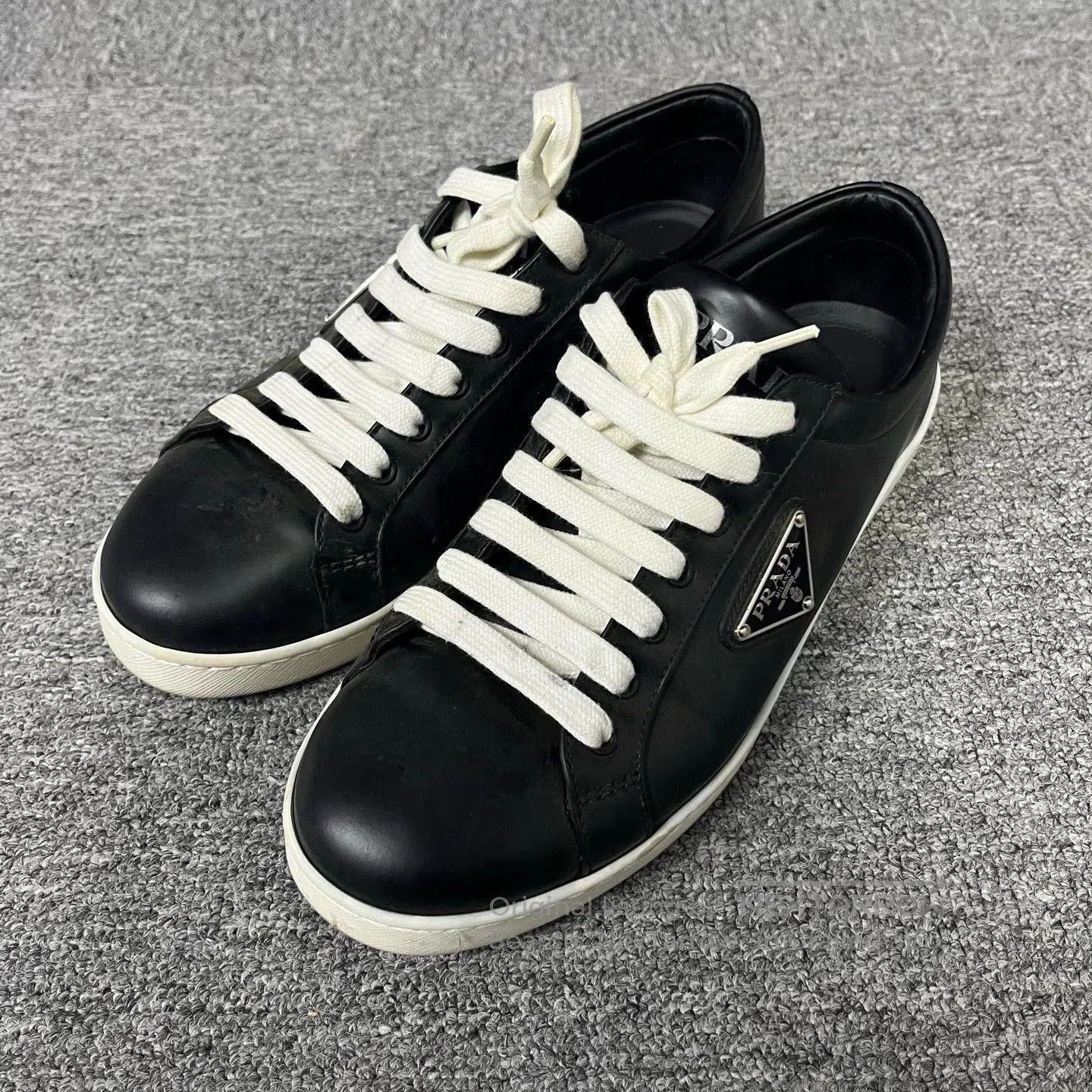 Prada prada black leather low-top fashion sneakers. Size US 5.5 / EU 38 - 1 Thumbnail