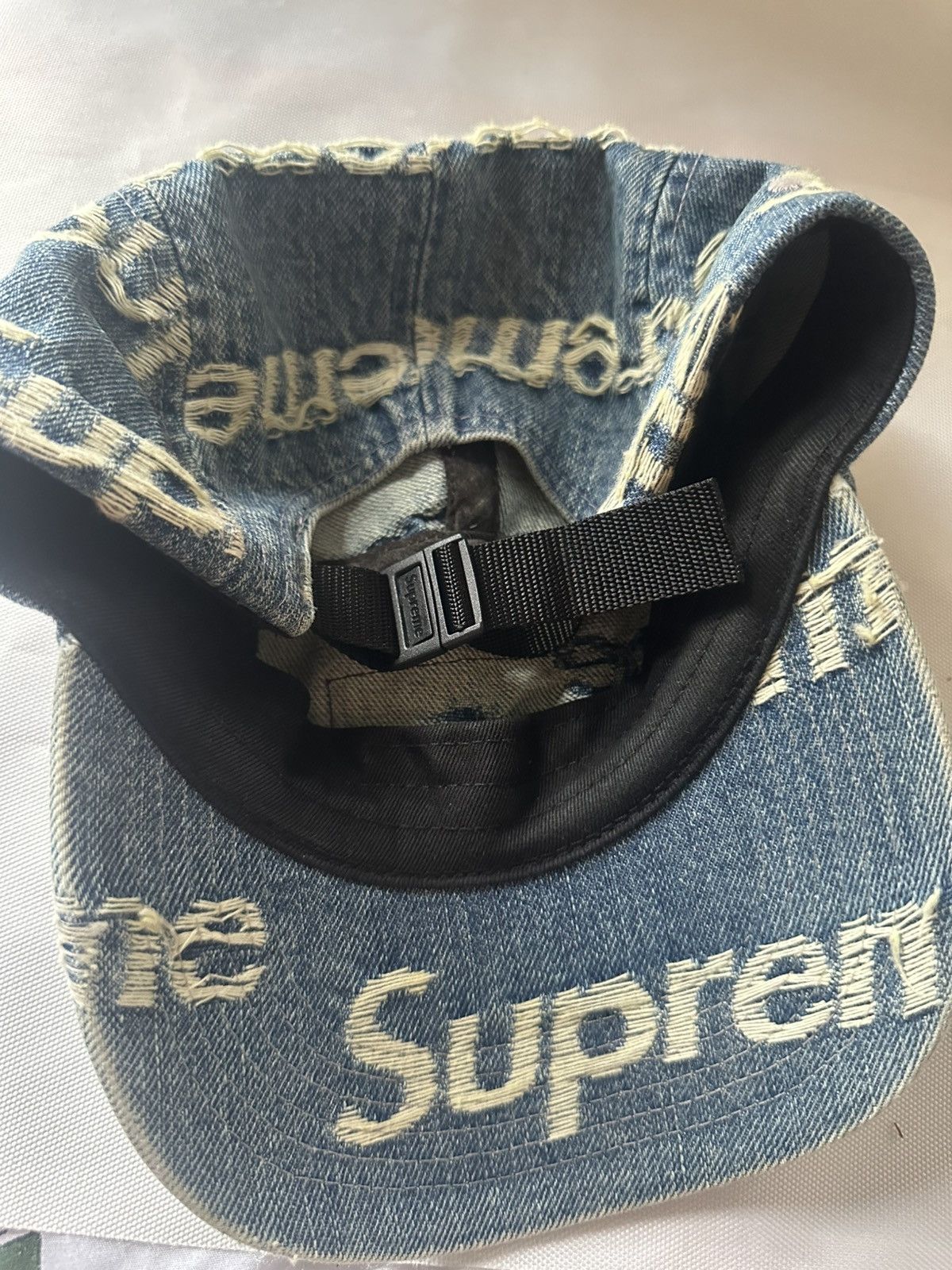 Supreme Supreme Frayed Logos Denim Camp Cap ‘Blue’ SS21 Size ONE SIZE - 7 Thumbnail
