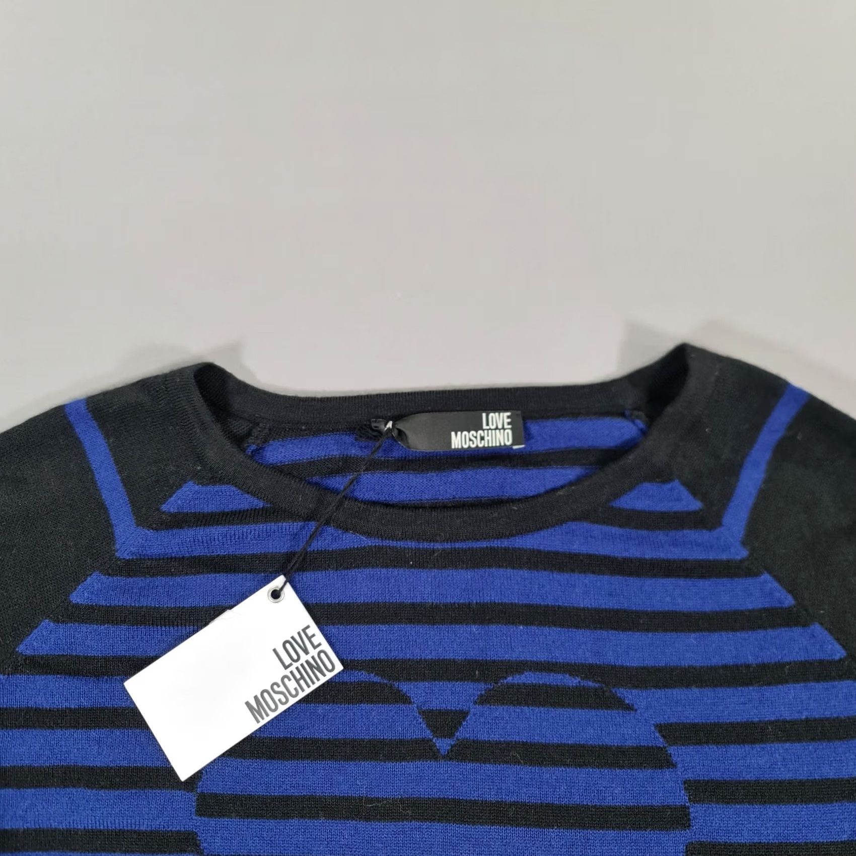 Moschino Love Moschino Womens Dress Striped Short Length Knitted Black Blue 12 UK Wool Acrylic Pullover Long Sleeve Casual Dress Mens Womens Girls Boys Size 34" / US 12 / IT 48 - 2 Thumbnail