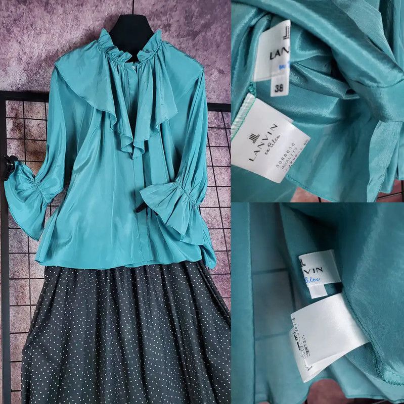Lanvin Lanvin Teal Cotton Blend Summer Blouse 0089 Size M / US 6-8 / IT 42-44 - 1 Thumbnail