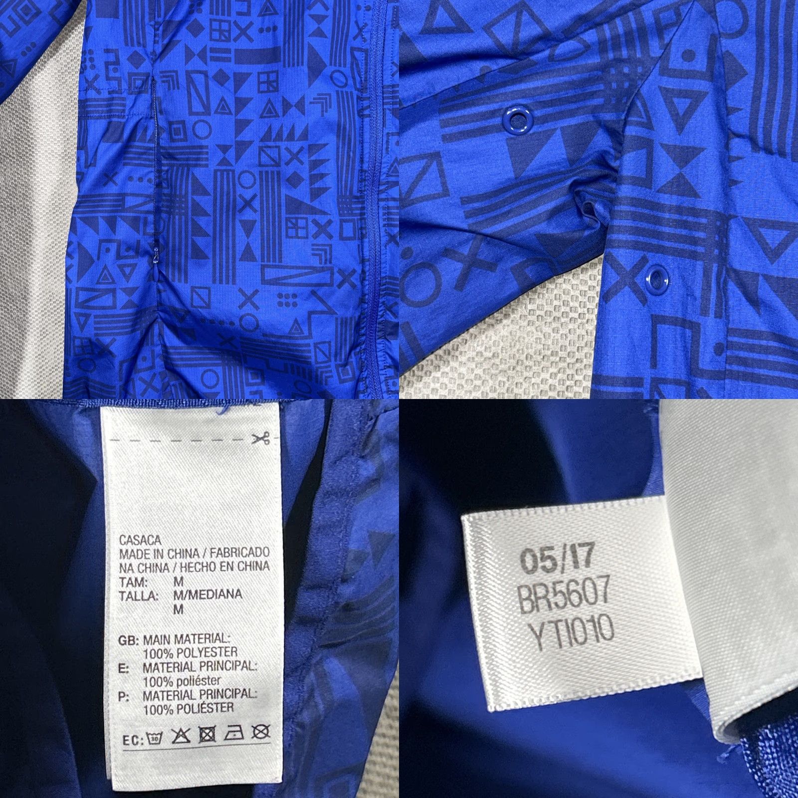 Adidas Jacket Windbreaker Geometric Full Zip Blue M Womens Running Activewear Vented Pocket Windbreaker