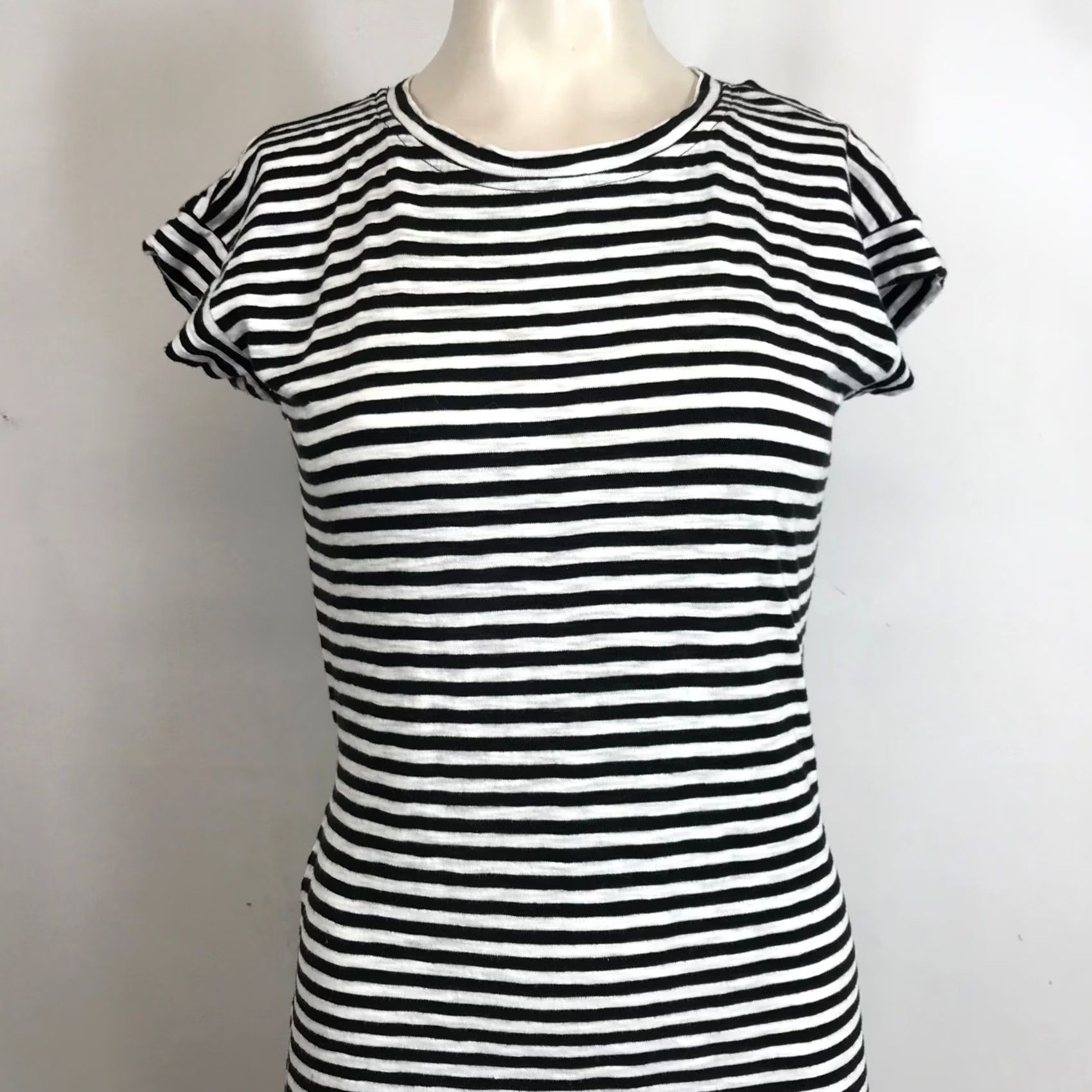 J.Crew J. Crew Striped Knit T Shirt Dress Tie Waist Short Sleeve Black White XXS Womens Size XXS / US 00 / IT 34 - 2 Thumbnail