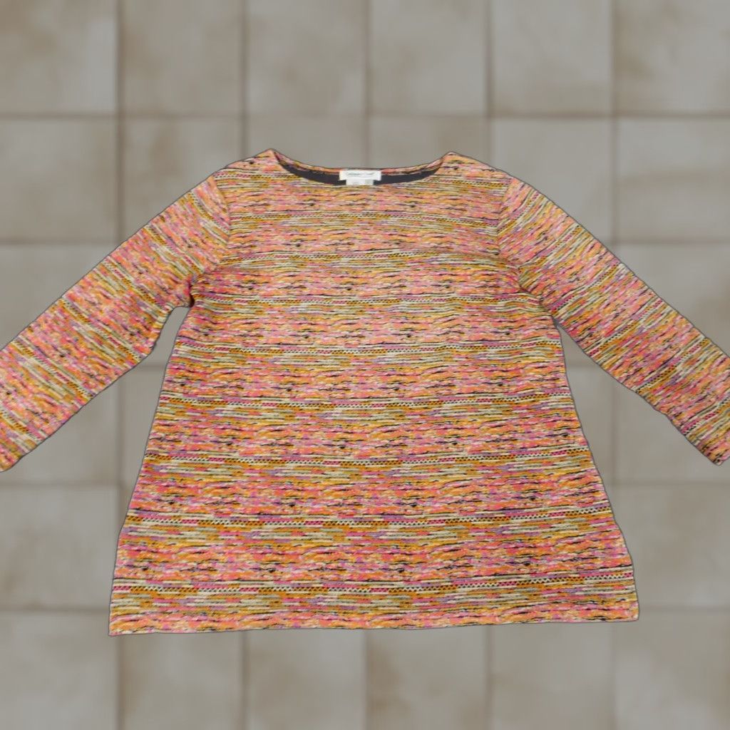 Coldwater Creek Coldwater Creek Womens Large Pink Geometric Pullover Crew Neck Stretch Knit Blouse Shirt Long Sleeve Casual Regular Size L / US 10 / IT 46 - 1 Thumbnail