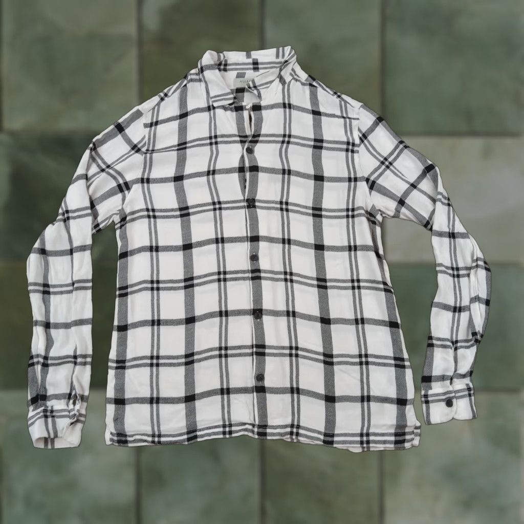 Allsaints AllSaints Women's White Black Plaid Long Sleeve Button Up Shirt Large Size L / US 10 / IT 46 - 1 Thumbnail