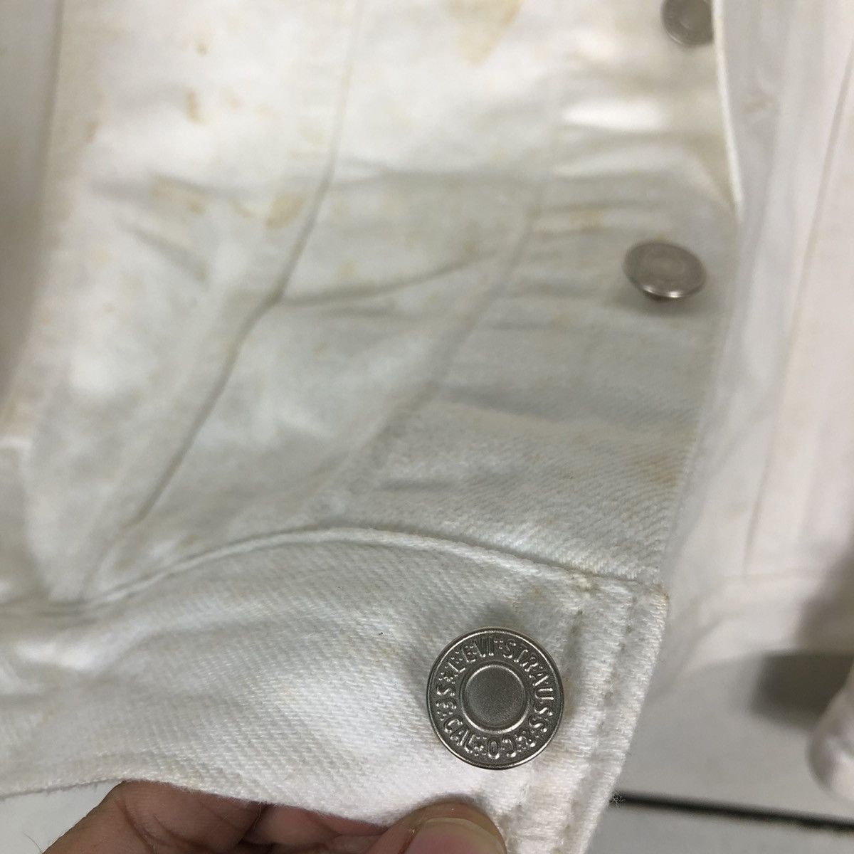 Levi's Vintage Trucker Denim Biker Jacket Levi’s White Rare Colour Size US L / EU 52-54 / 3 - 15 Thumbnail
