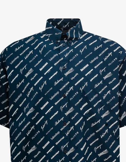 Balenciaga Balenciaga Blue Logomania Large Short Sleeve Shirt Size US S / EU 44-46 / 1 - 3 Thumbnail