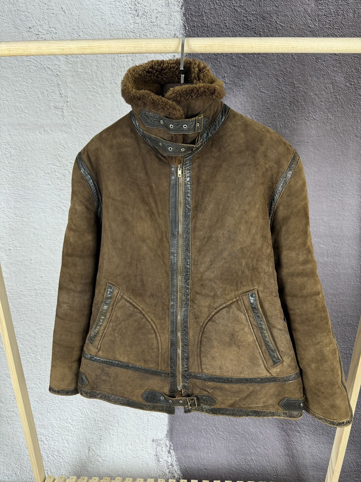 Vintage 90s y2k type b-3 leather shearling brown jacket