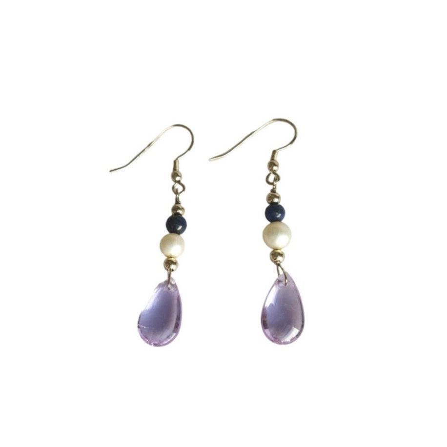 The Unbranded Brand Amethyst Natural Pearl Lapis Dangle Earrings Sterling Silver Size ONE SIZE - 2 Thumbnail