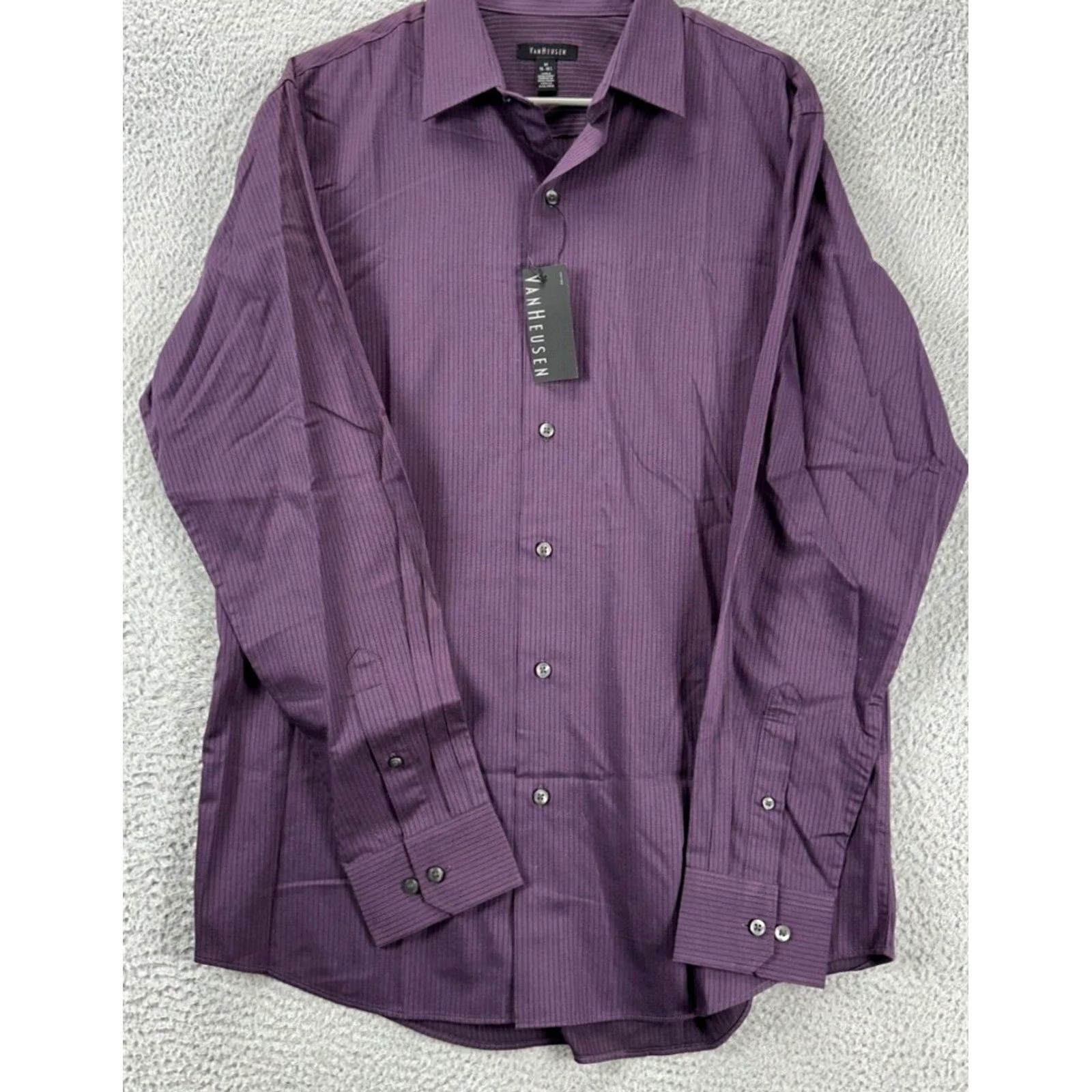 Van Heusen VINTAGE? No. Actually: Van Heusen Dress Shirt Men 15-15.5 Purple Striped Button-Up Shirt Adult Medium NEW Size 40R - 3 Thumbnail