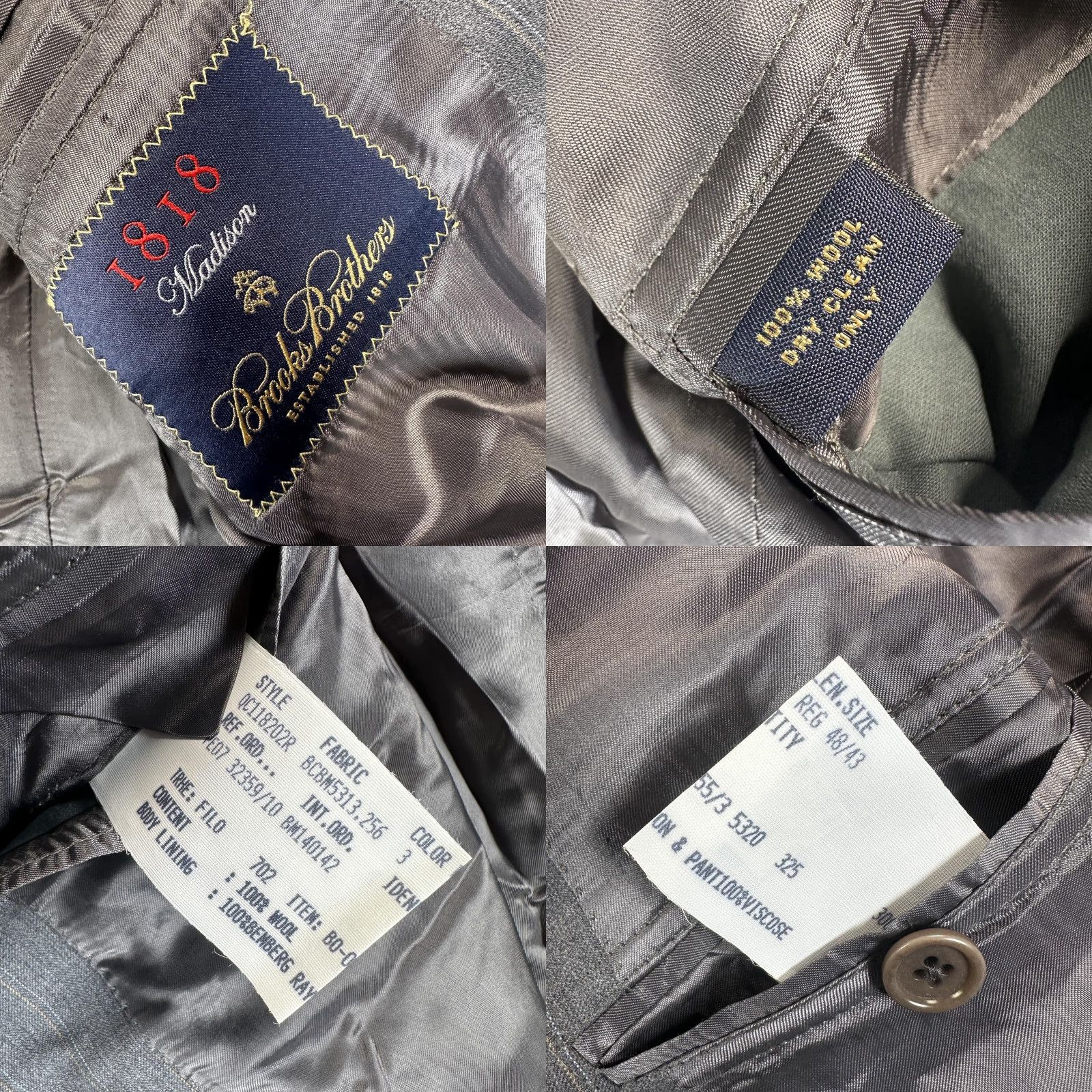Brooks Brothers Brooks Brothers 1818 Madison Suit Mens Blazer 43x28 Wool 2 Piece Gray Pinstripe Classic Notch 2 Button 4-Button Cuffs 1818 Madison Men’s Suit Size 46R - 8 Thumbnail