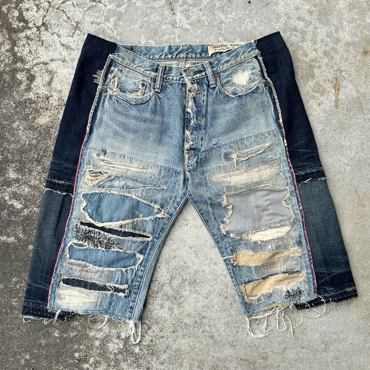 image of Kapital x Kapital Kountry 2018 Kiro Hirata Boro Crash Jeans Denim Surf Jort Capris, Men's (Size 37)