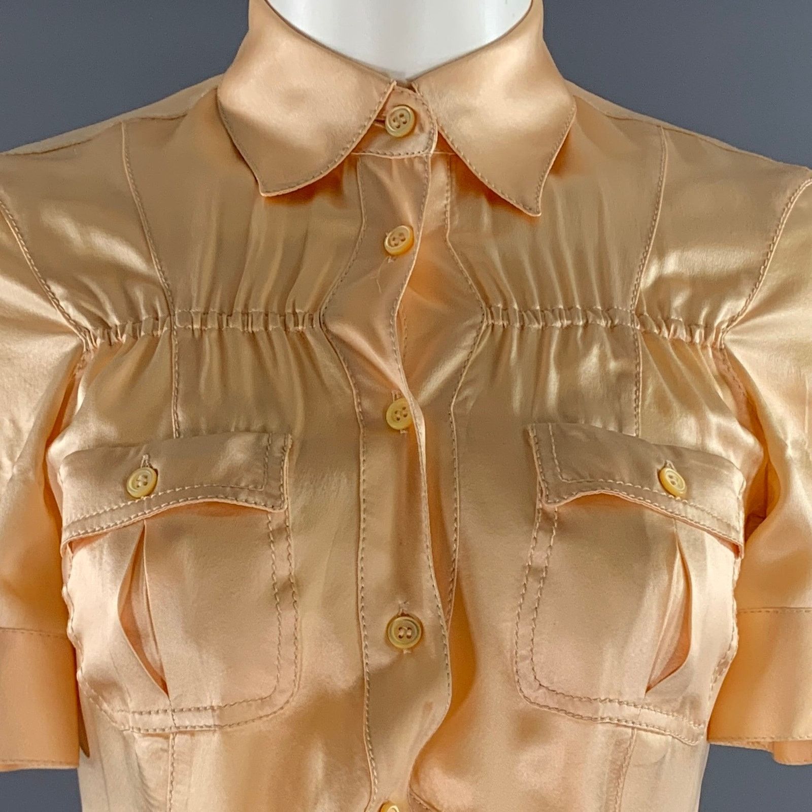 Prada PRADA Size 4 Orange Silk Short Sleeve Blouse Size S / US 4 / IT 40 - 2 Thumbnail