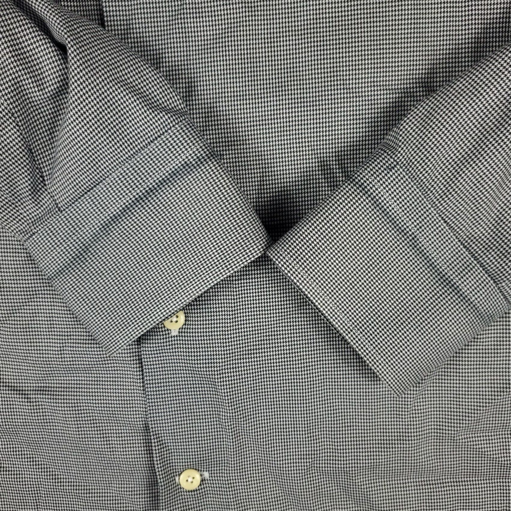 David Donahue David Donahue Dress Shirt Mens 16.5 Blue Houndstooth Pattern Long Sleeve Button Up 100% Cotton Regular Navy Mens Size 42R - 5 Thumbnail