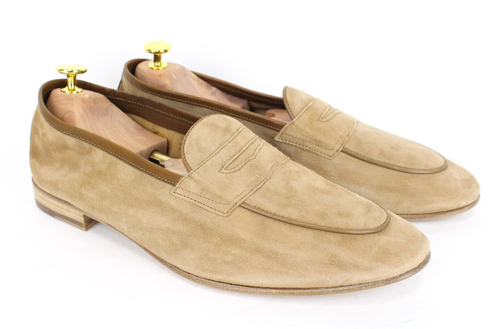 image of Suitsupply Eu43 Brown Leather Suede Slip On Loafers Shoes 68533, Men's (Size 10)