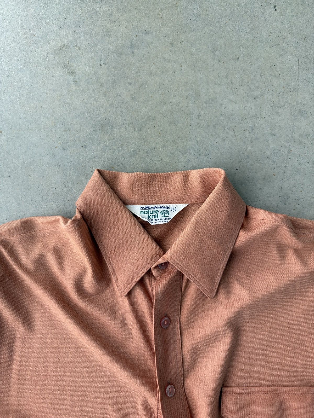 Vintage Vintage 80s Light Orange Thin Button Up short Sleeve Polo Size US L / EU 52-54 / 3 - 4 Thumbnail
